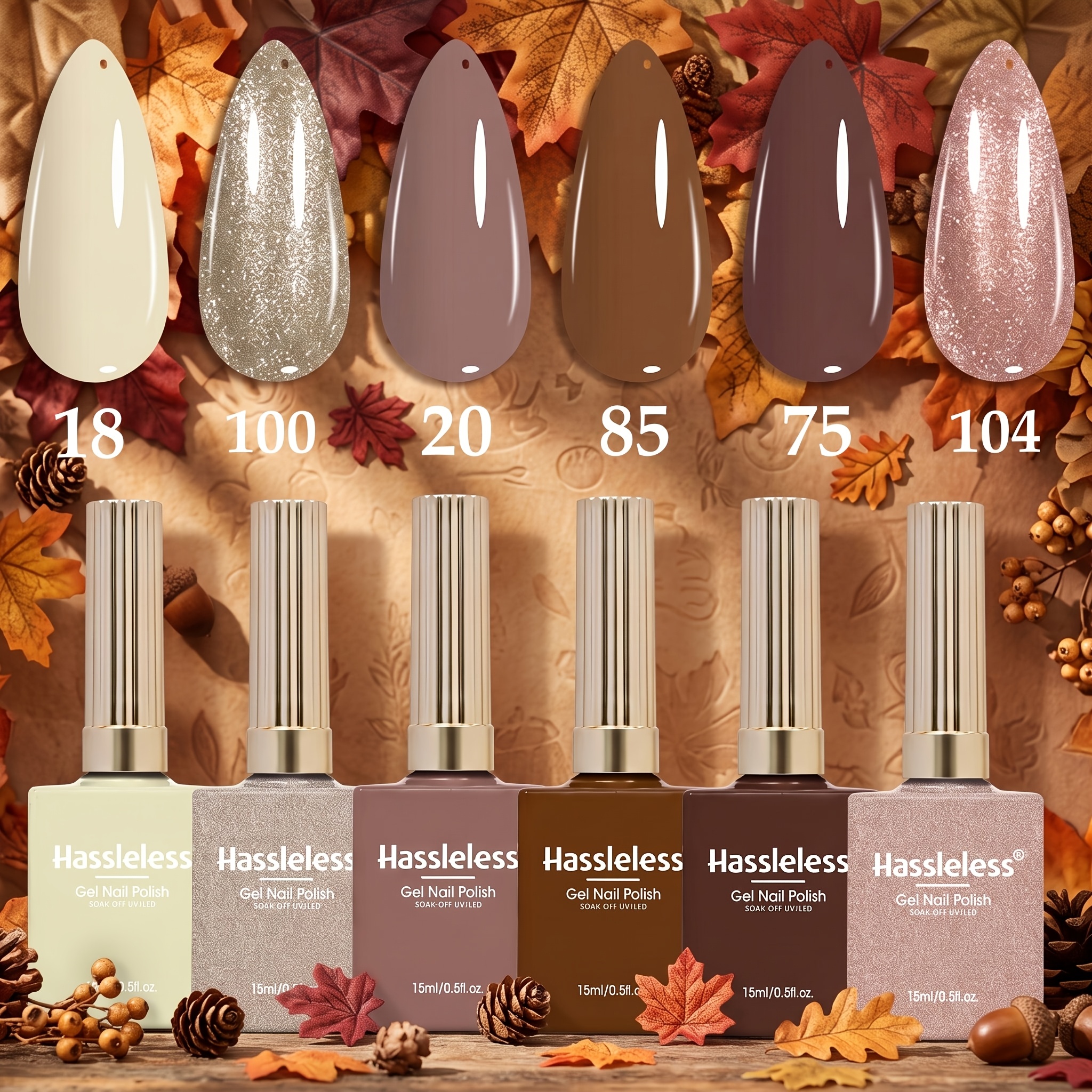 Image of Hassleless 6pcs Autumn Series Nail Gels, 15ml Brown Nail Polish, Suitable For Beginner Manicurists, Salon, Hand And Toe Nails, Ideal Gift For Birthdays, Easter, And Thanksgiving