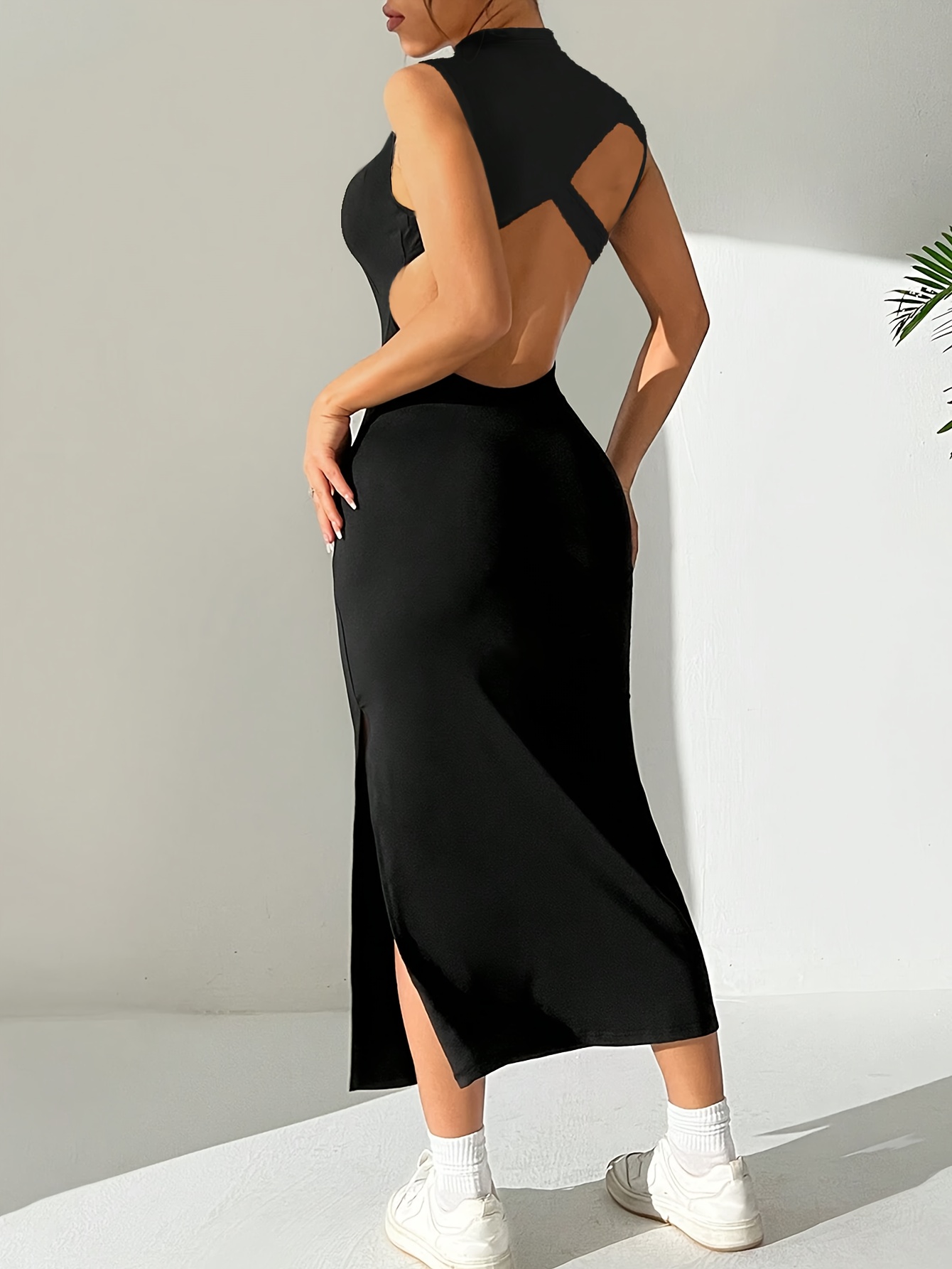 slim fit dress slacks Black Knit Fitted Turtleneck Midi Dress – PinkBlush