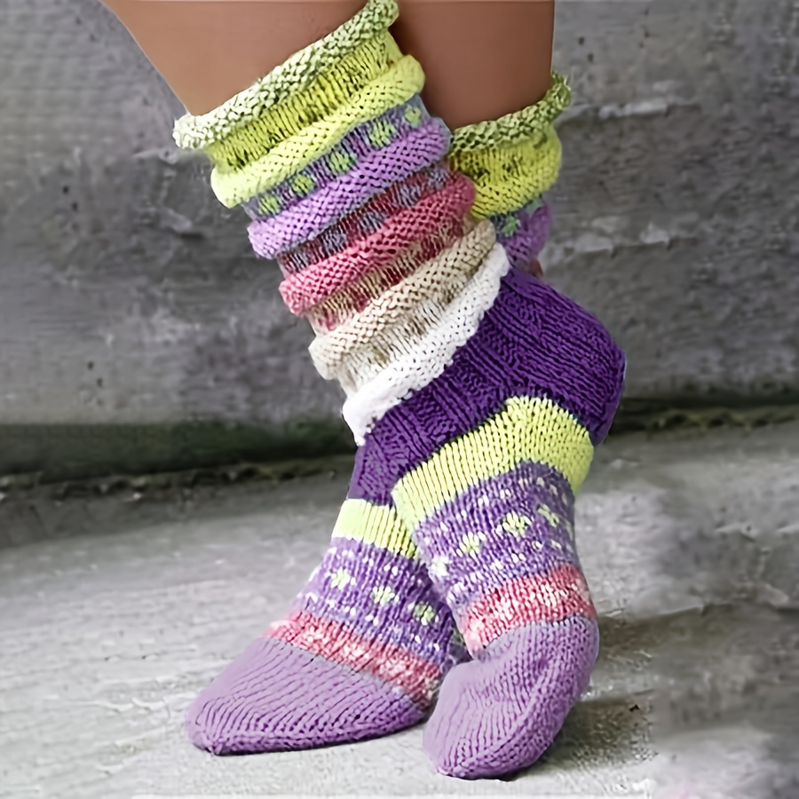 

1 Pair Color- Knit Floor Socks For Fall & Winter, Warm Trendy Comfy & Breathable Mid Tube Socks, Women's Stockings & Hosiery