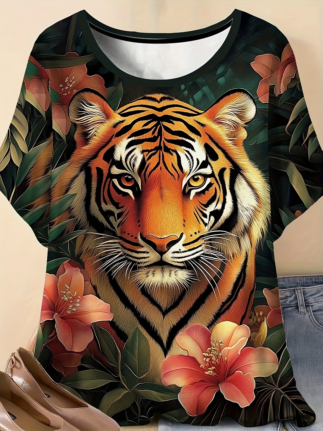 売れ筋商品|||エロクイ カットソー トップス レディース Plus Size Shoulder Tie Crop Top Oversized tiger fauna ELOQUII Women's Plus Size Shoulder Tie Crop Top - 14