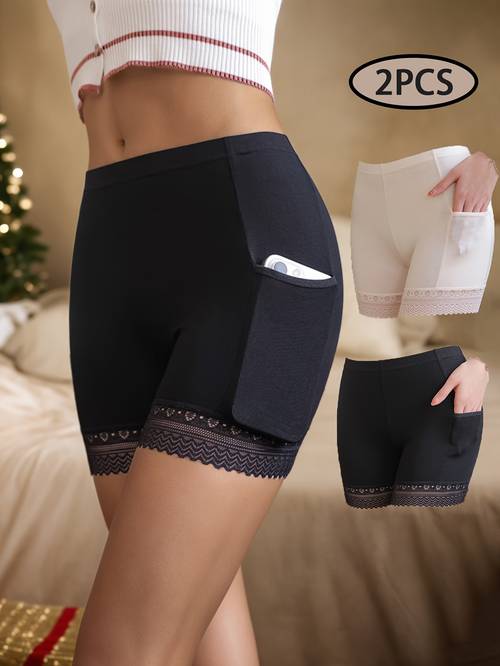 lot de 2 shorts de sécurité anti-exposition pour femmes, dété, respirants, non bouffis, élastiques, bordures roulées, avec poche basse, shorts de protection