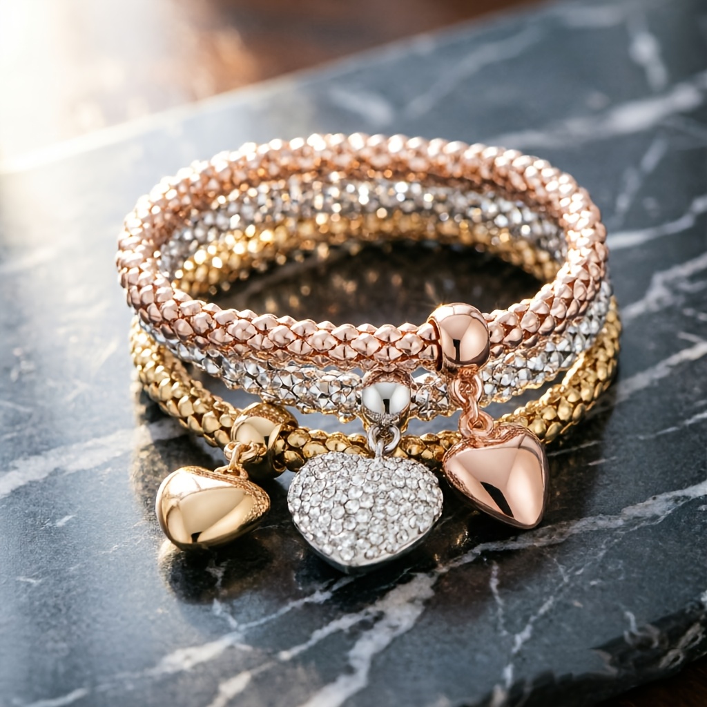 TEMU Lot de 3 bracelets extensibles empilables avec pendentif de cadenas et de clé, adaptés aux bijoux pour femme