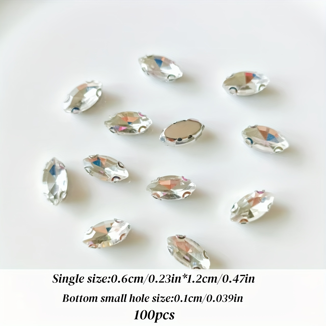 E-shop 100 Stück/Packung kleine Pferdeaugen-D-Krallen mit silbrigem Sockel, transparent-weiße Glas-Strasssteine, DIY-Zubehör zur Geldbörsenherstellung,