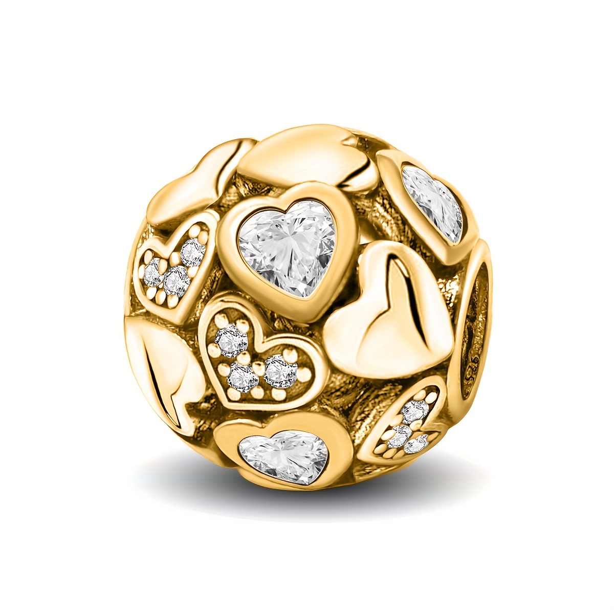 Image of 1pc 925 Silver Plated Heart-shaped Pendant Bead, Synthetic Zirconia, Copper Main Material, For Making, Valentine's Day Gift For Women, Daily Wear