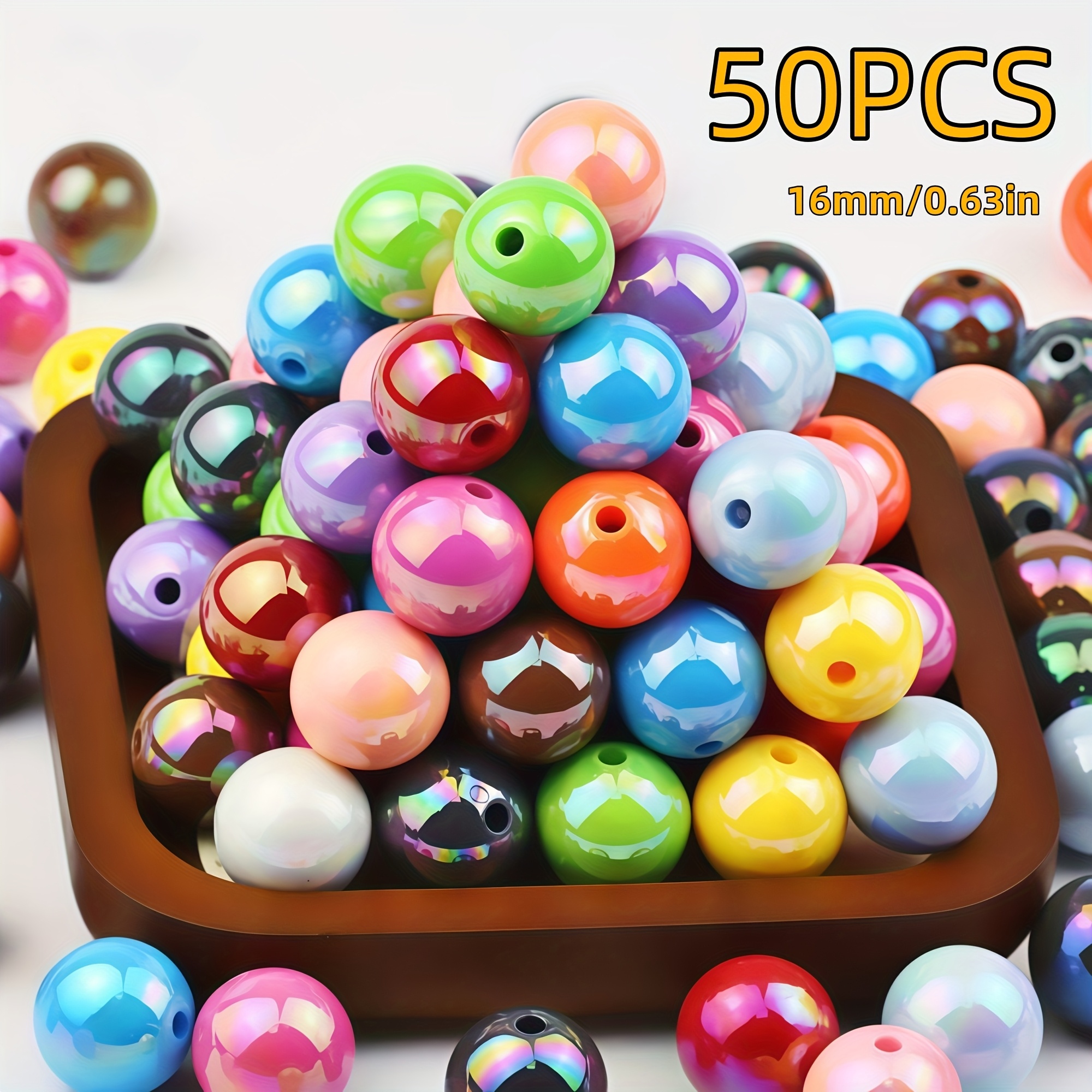 E-shop 50 Stück 16mm Runde Multicolor Acryl Perlen, gemischte Farben, geeignet für handgemachte Halsketten, Ohrringe,