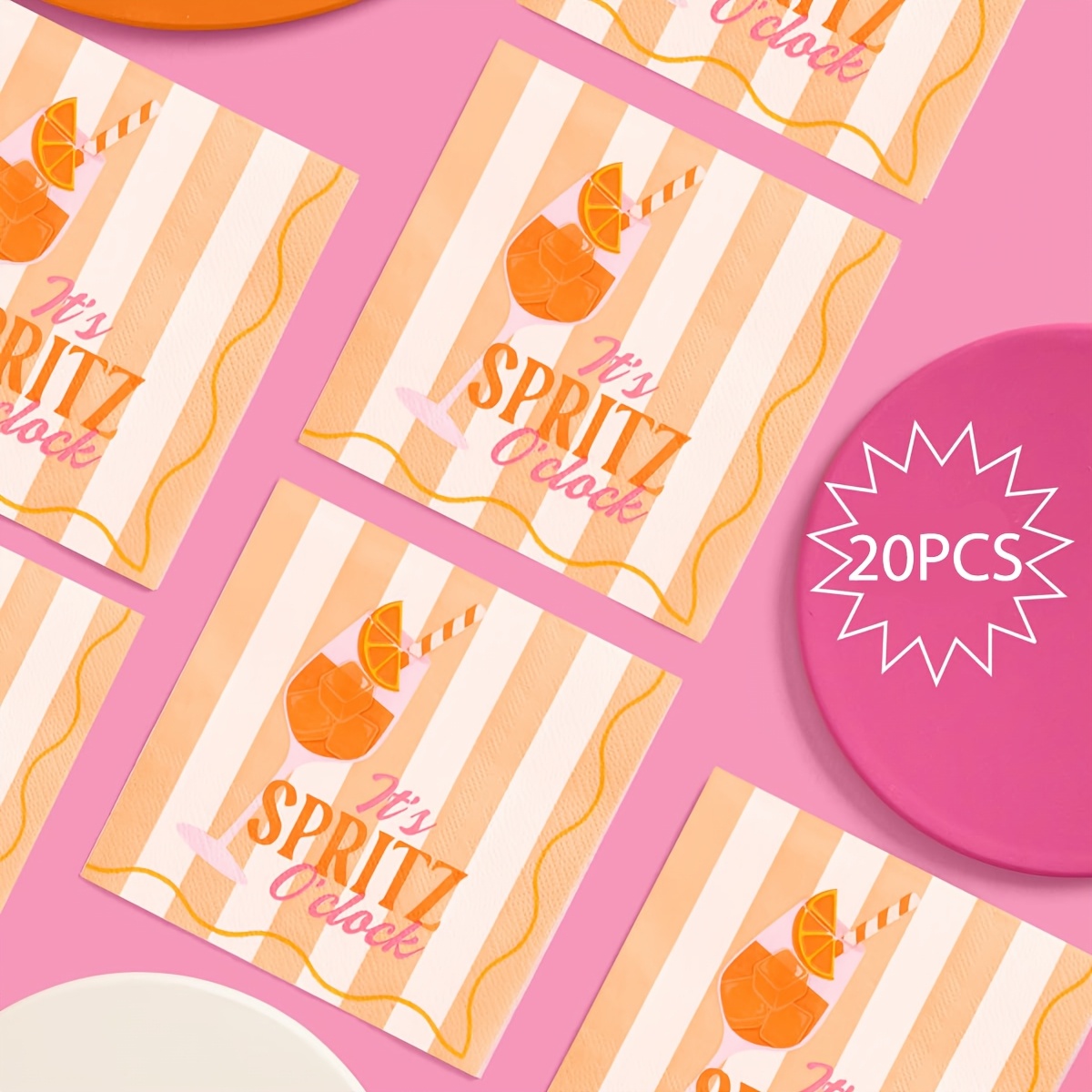 TEMU Napkins - 20pcs Paper Napkins | Italian Summer, Bachelorette Party, Bridal Shower, Cocktail Theme, Orange, Pink, Glam