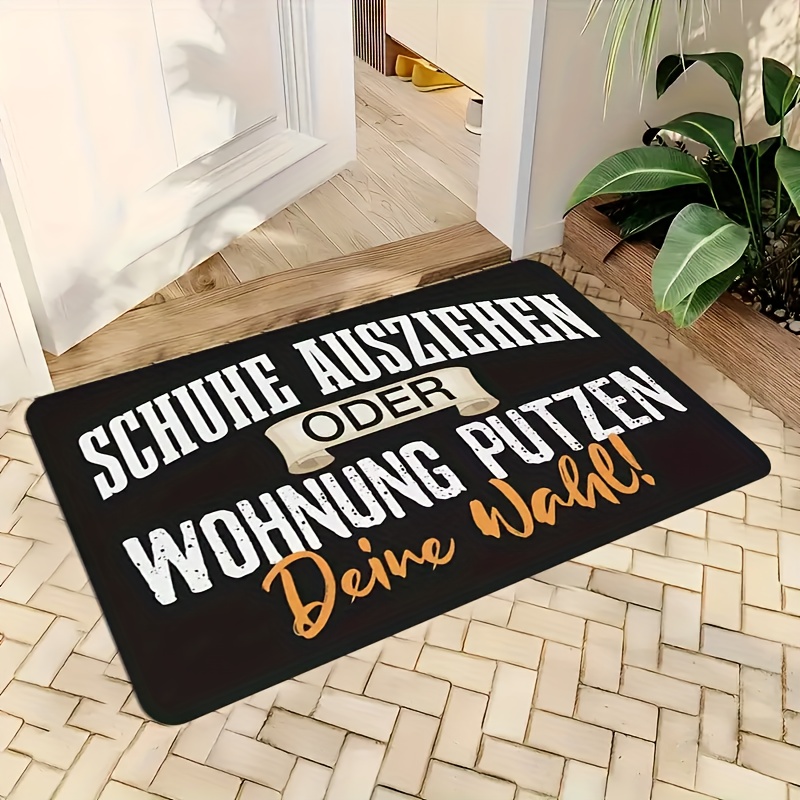 E-shop 1 Stück "ZIEH DEINE SCHUHE AUS ODER RÄUM DIE WOHNUNG AUF" Deutscher Stil Humorvoller Flanell Dicker Outdoor Fußmatte - Rutschfest,