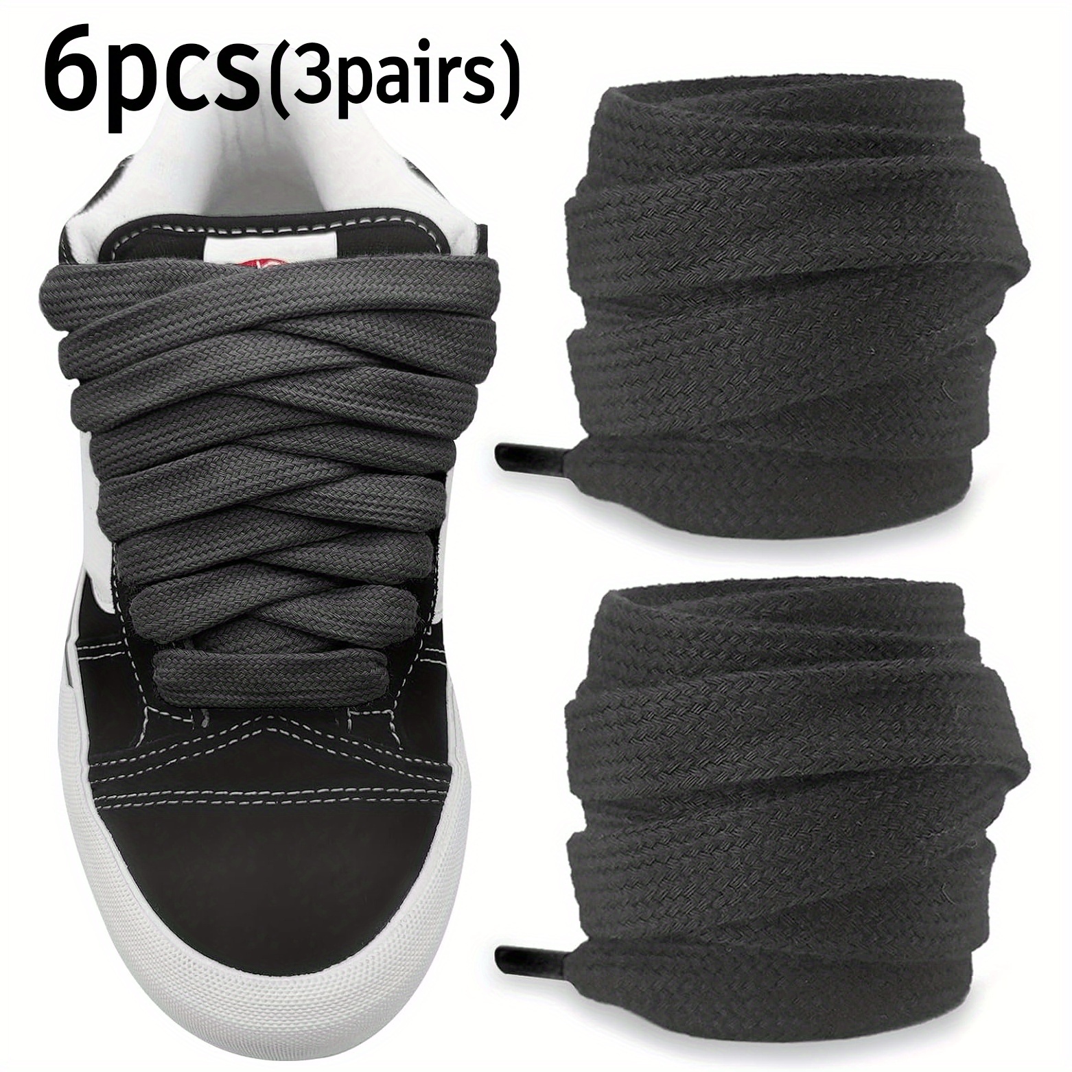 6pcs (3 pairs) heavy-duty skate shoe laces - extra wide 2cm replacement shoelaces, thick cushioned laces for skateboarding, sneakers, boots - non-slip, easy replacement (6 total), sneaker accessories, solid  , reinforced construction,   0