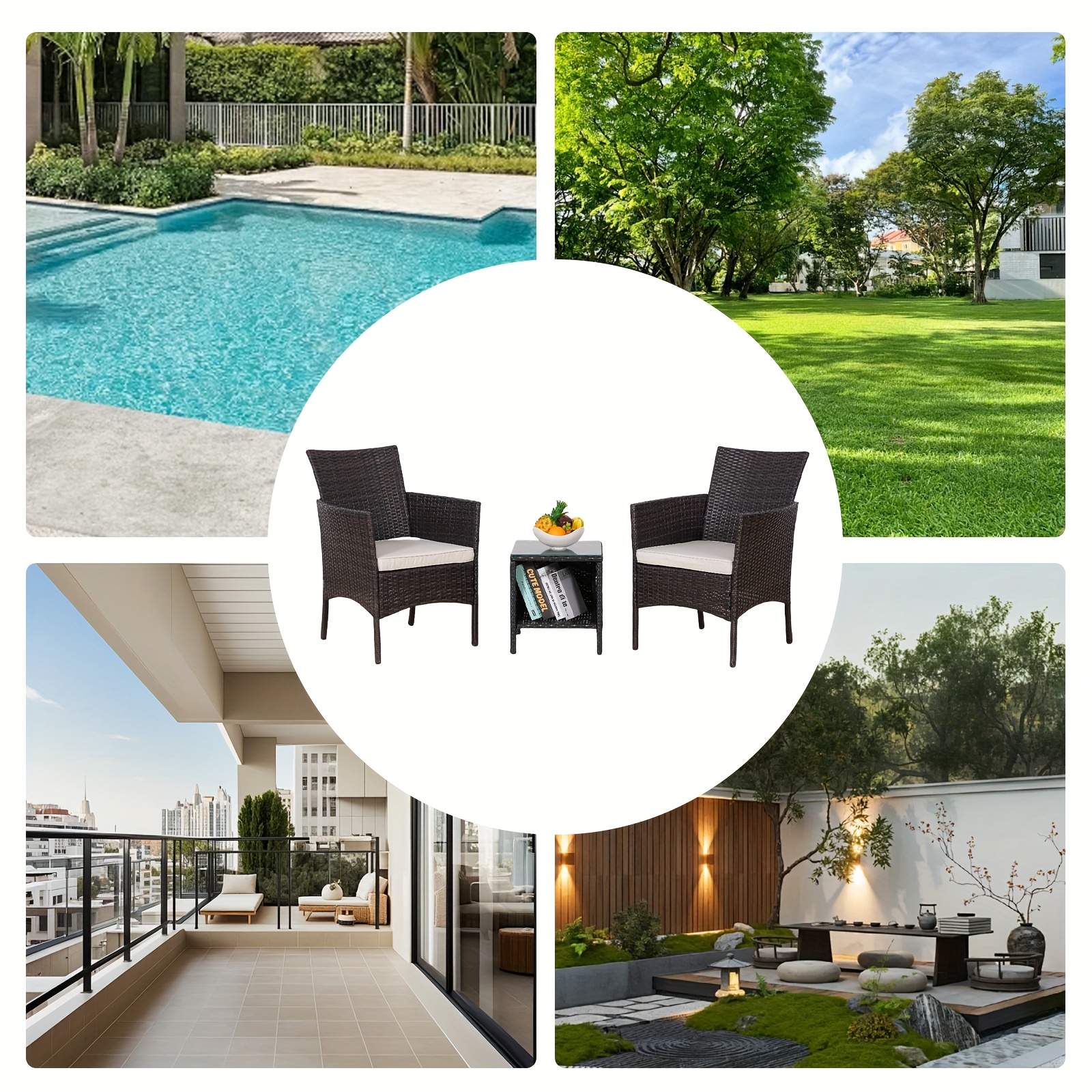 Outdoor Chair Set 3pcs, Waterproof,, UV, Wear-Resistant PE Rattan, Handmade, Modern Simple Courtyard Furniture, Suitable for Patio, Villa, Balcony, Tavern, Swimming Pool