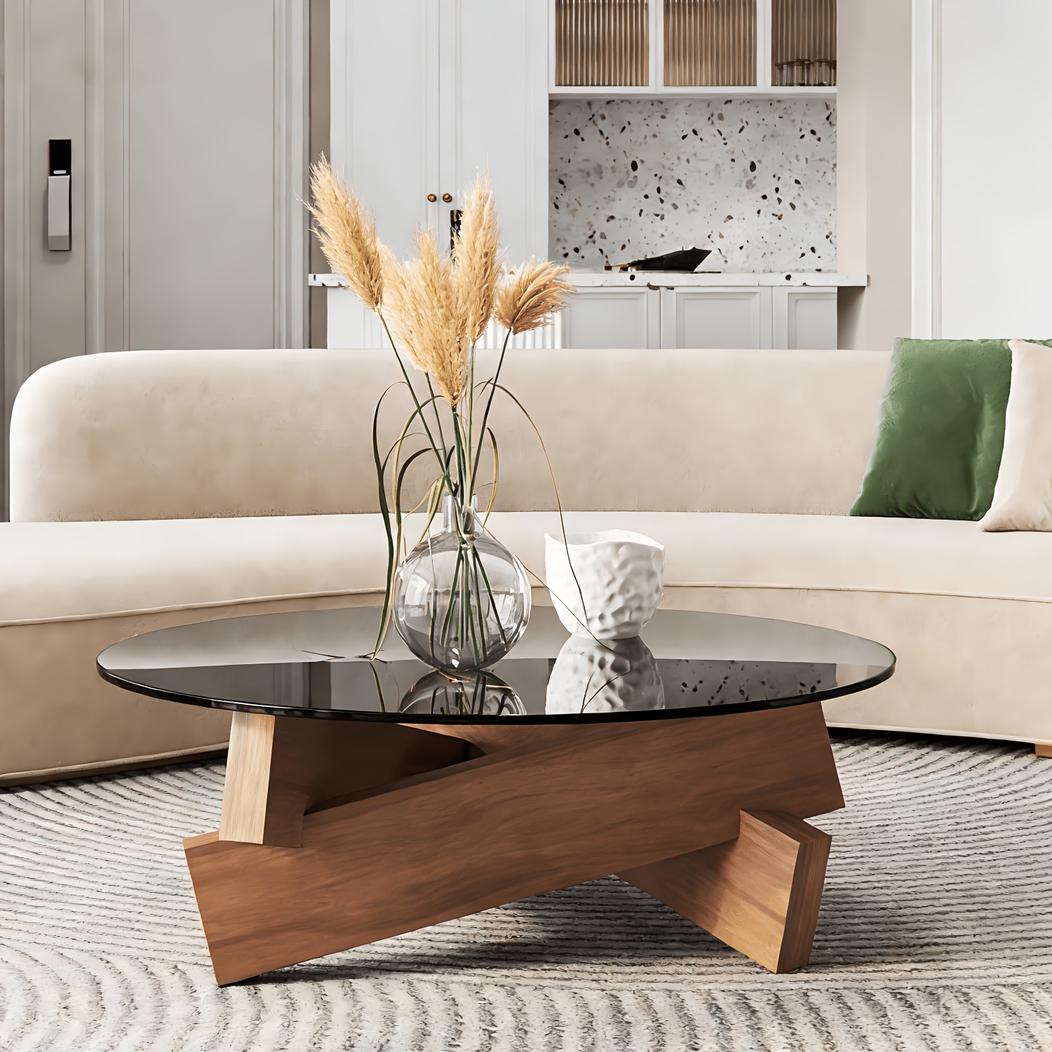 Triangular Glass Coffee Table - Mid-Century Abstract Design
