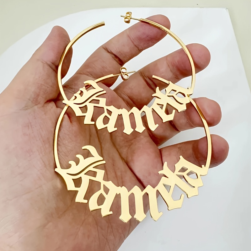 TEMU 1 Pair Of Personalized Vintage Style Custom - Large Stainless Steel Fashion Jewelry, Elegant For Women, Perfect Gift For Birthdays, Christmas,