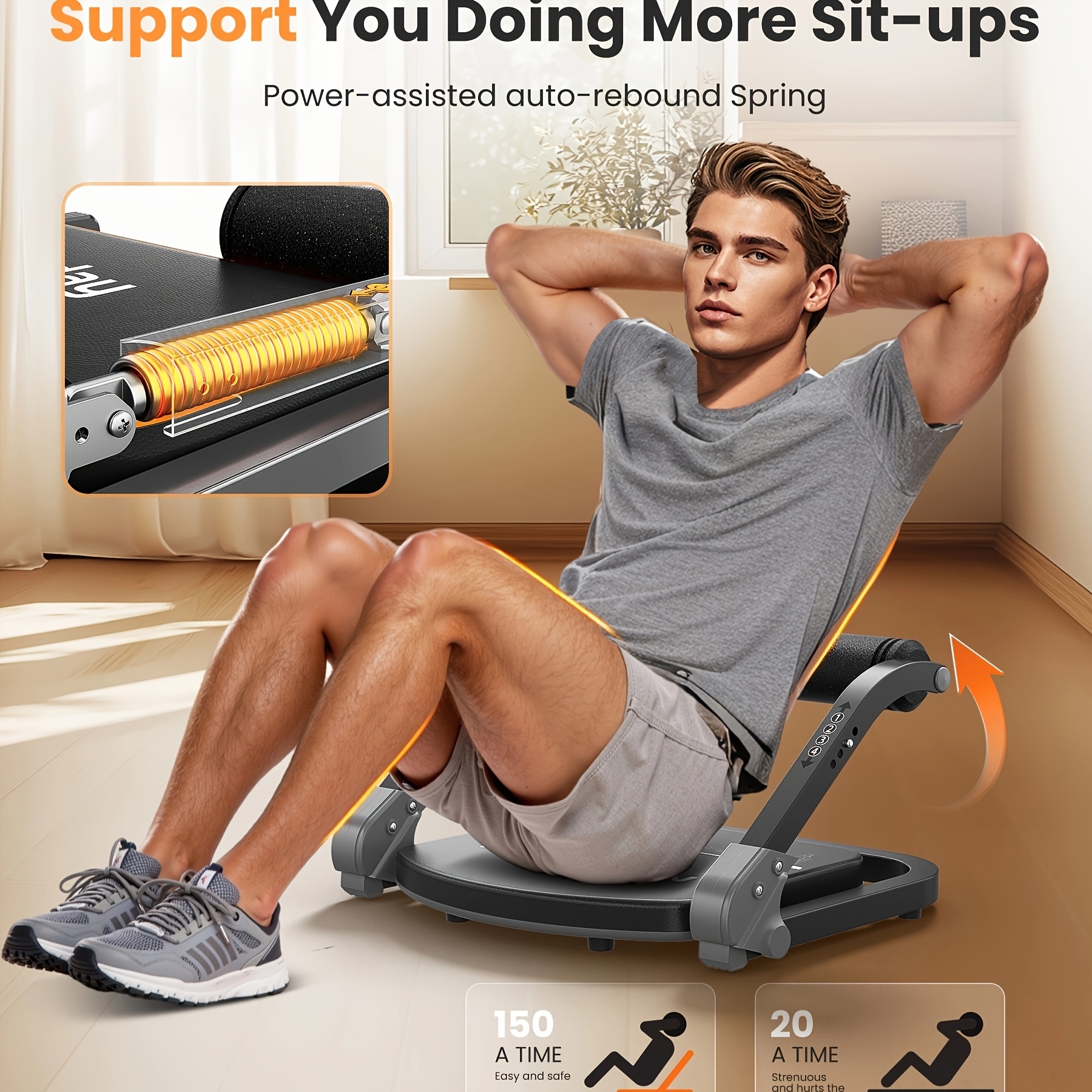 SRIFY Multi-Functional Ab Trainer Machine | Adjustable Resistance Levels for Core Workouts & Strength Training | Compact Design for Home Use | Durable Iron Frame with Comfort Grip Handles | Non-Electric, Ideal for Muscle Toning | Sleek Gray/Black with Red Accents, Gym Accessories, YOSUDA