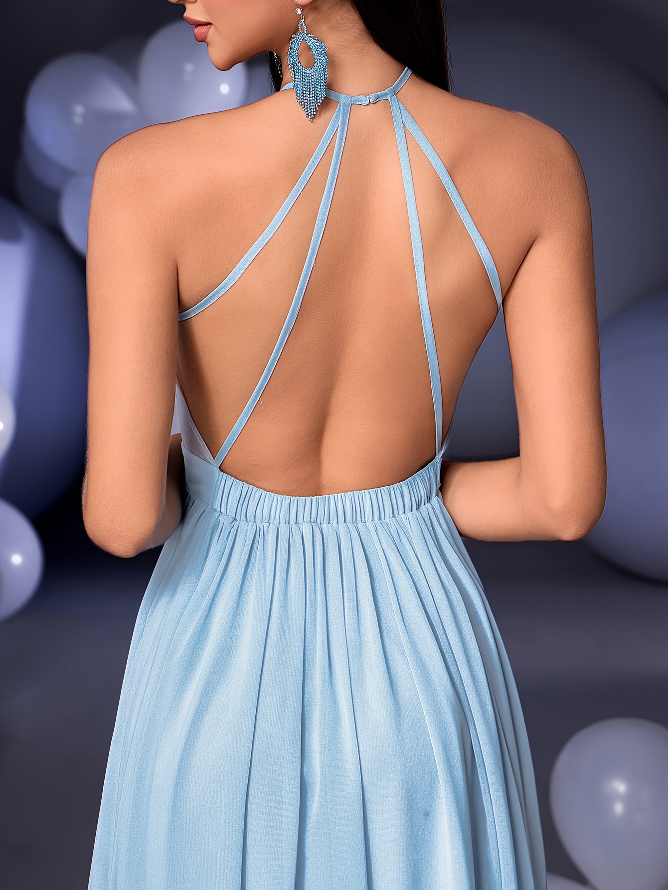 solid color halter neck backless chiffon dress elegant - Temu Mexico
