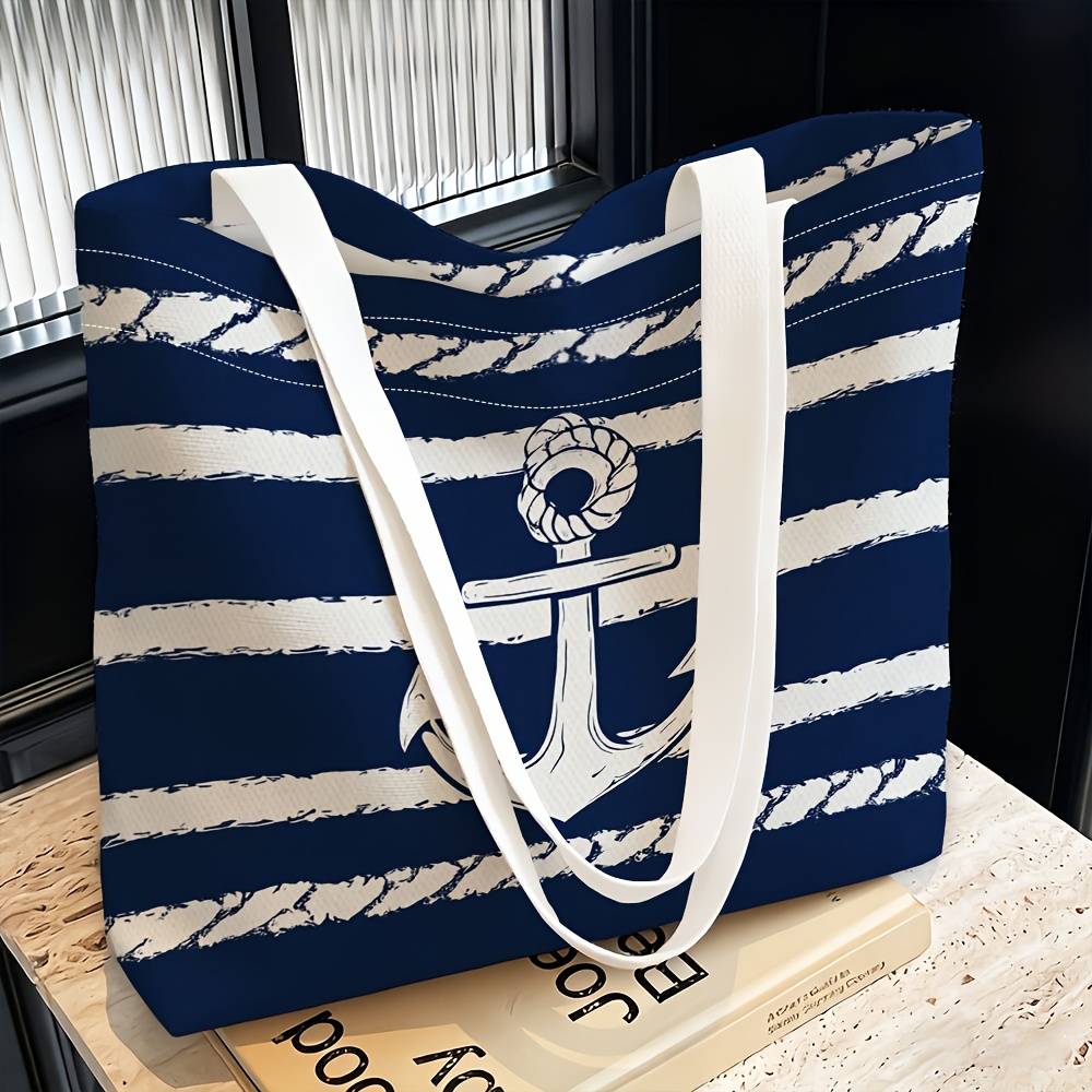 TEMU 1pc Women's Nautical Anchor & Rope Themed Single-shoulder Bag - Multi-functional Handbag/clutch/evening Purse, Suitable For Travel, Parties,