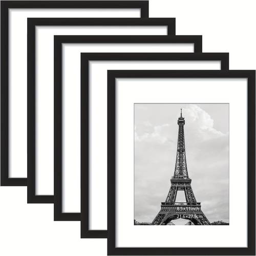"Sleek" 5pcs 8.5×11 Inches (21.6×27.9 Cm) Black PVC Photo Frame, High-definition Glass, Can Be Placed On The Desktop Or Hung On The Wall, Minimalist Style Photo Frame Set For Displaying Certificates Or Photos