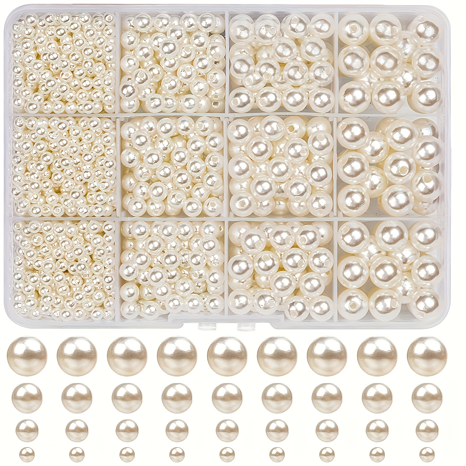 Image of 4/6/8/10mm/1400pcs Acrylic Rice White Beads Set, Multiple Colors Optional, Suitable For Decoration, Bracelet And Necklace Making