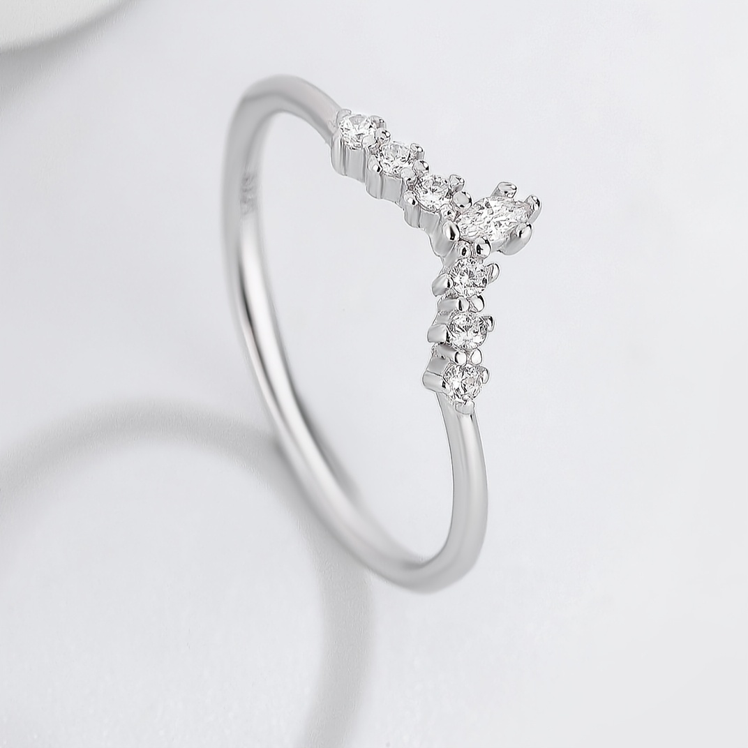 V Shape 925 Sterling Silver Zirconia Ring for Women