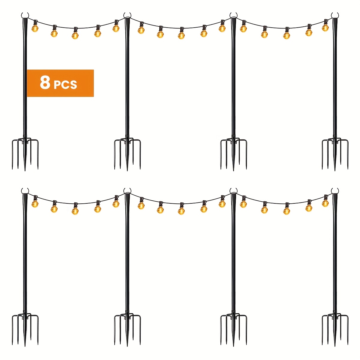 TEMU 4 Pack/8 Pack 10ft String Light Poles, Light Poles For Outside String Lights, Outdoor Light Poles With Fork, Metal Pole Stand For Patio,