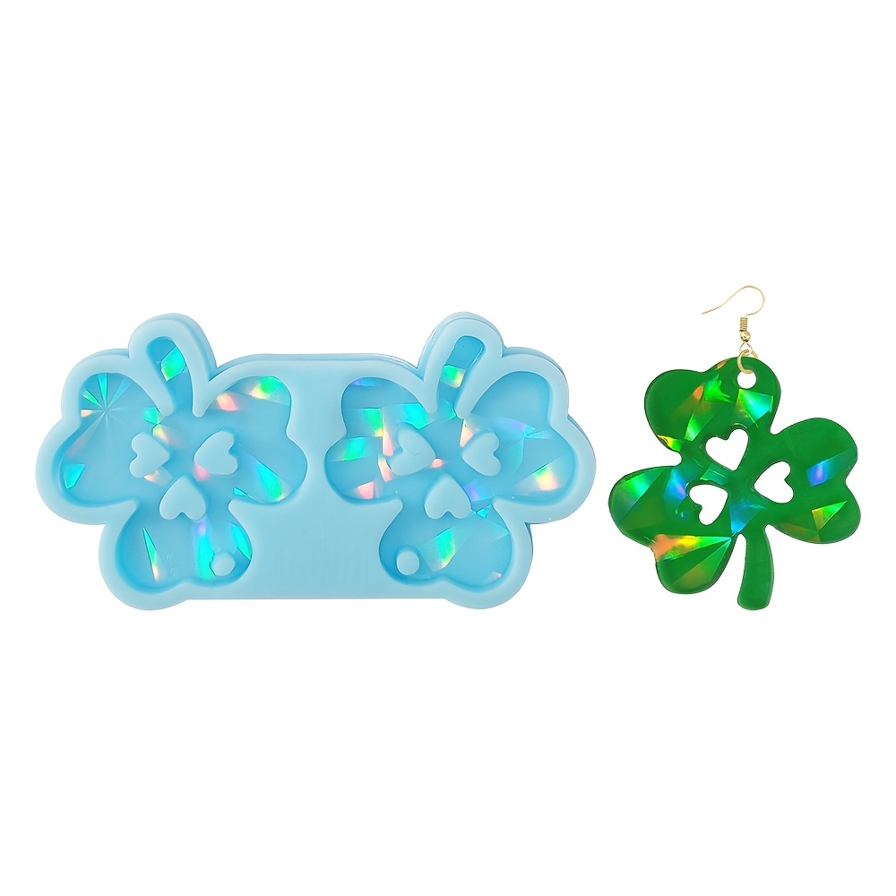 Holographic Clover Shaped Earring Accessories Resin Mold Clover Shaped Holographic Laser Silicone Earring Mold.