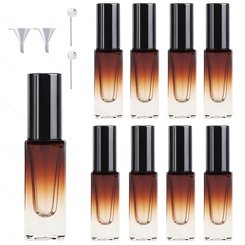 TEMU 8pcs Set Of 5ml Square Perfume Bottles   4 Accessories, In Black Caps. Ideal For Perfumes, Skincare Products, Setting Sprays, Essential Oils,