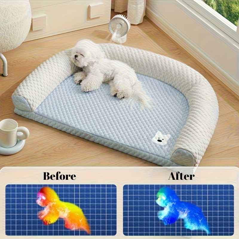 polka dot dog bed with pillow   hot cold oval pet mat washable striped design for medium small dogs   dog nest pad essential summer cooling bed for small to medium dogs Product details 1
