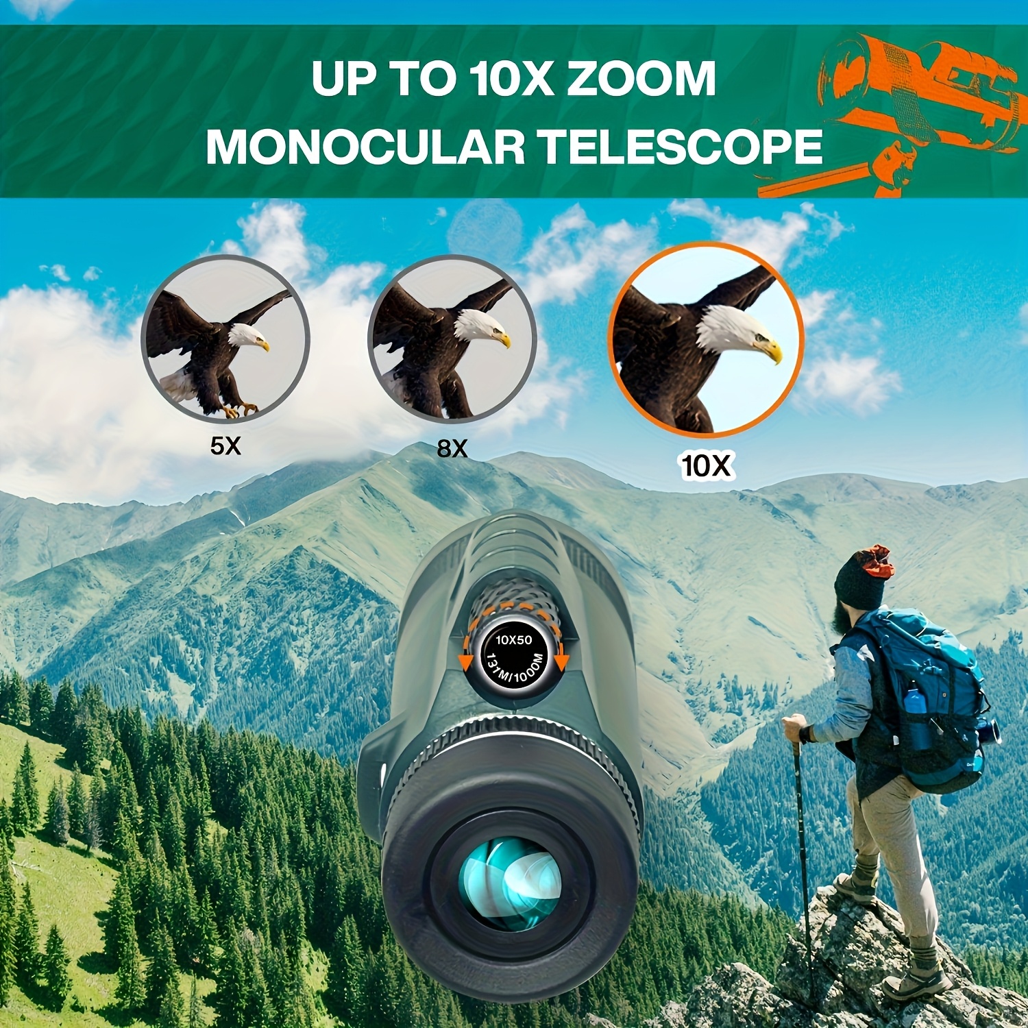 photo de l'article télescope monoculaire   10x50mm, jumelles portables avec   fmc, grossissement 10x,   manuelle pour le camping   air, la randonnée, lobservation de  , lobservation des oiseaux, les événements sportifs