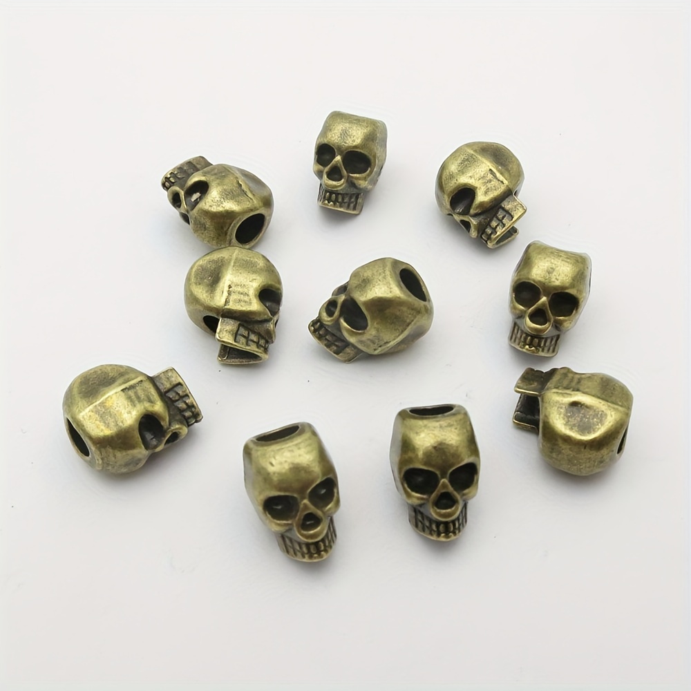 20pcs pack vintage silvery alloy skull head big hole beard hair dreadlock male loose beads vertical hole metal space beads diy jewelry findings details 5