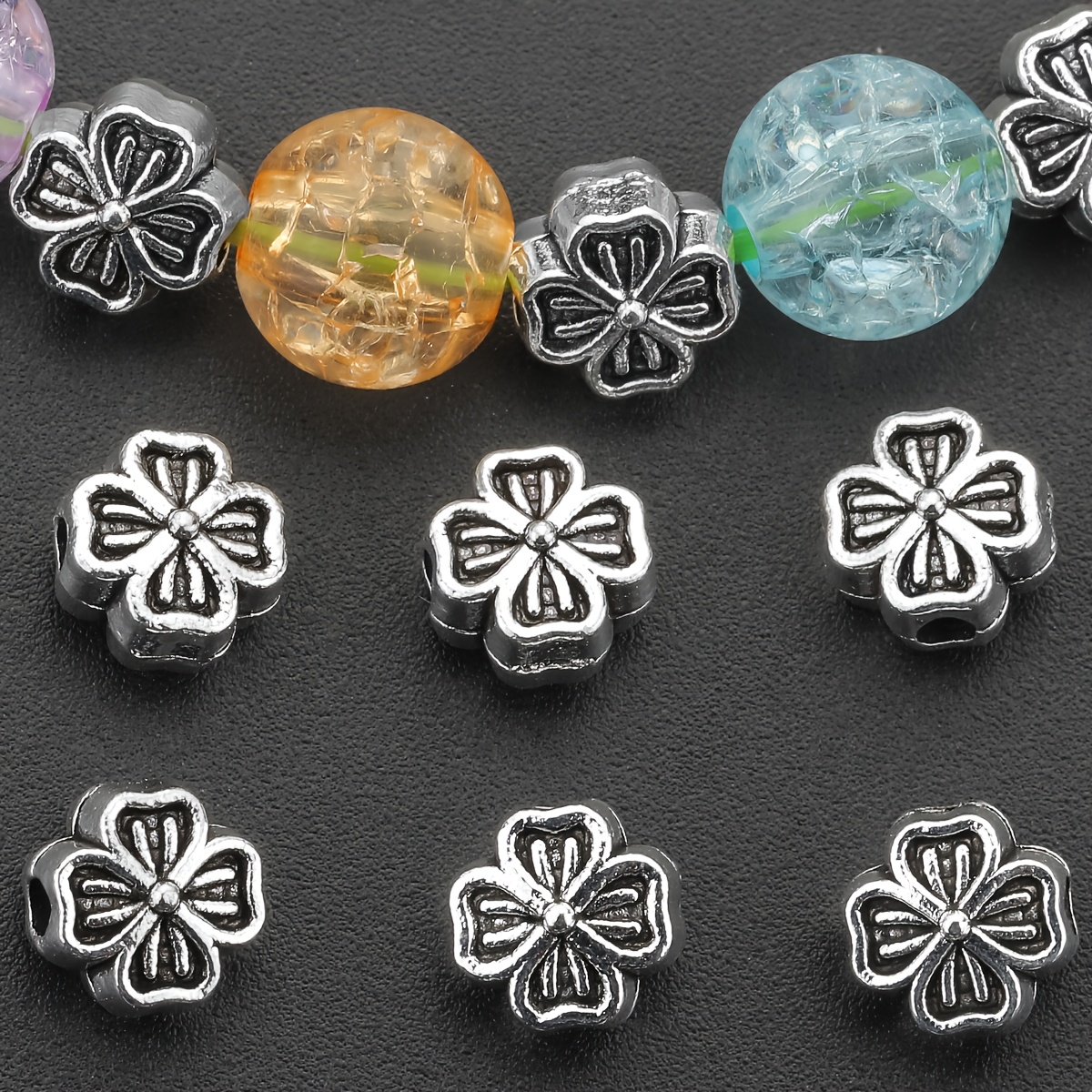 

30pcs Vintage Alloy Clover Beads, Alloy Clover Spacer Beads, Geometric Flower Beads With Double Hole, Charm Making For Bracelets, Necklaces, Earrings, St.