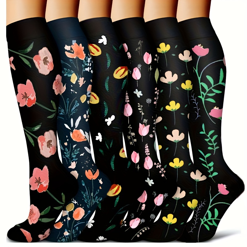 6 Pairs Compression Socks For Athletic Support Stockings For Running, Hiking, Cycling, Marathon, Work