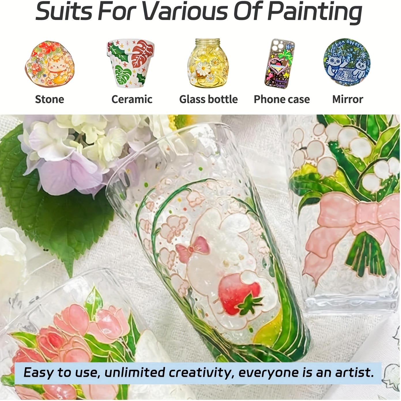 Magicdo 12 Colors Glass Paint With Palette, Non-toxic Paint For