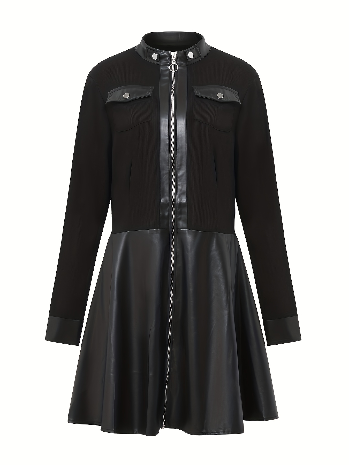 knee length dresses for ladies Paneled Faux Leather A Line Dress – Ashley Stewart