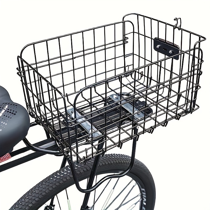 

Adjustable Folding Rear Bike Basket - Iron Cargo Carrier With Safety Reflectors, Quick Release Frame Mount, Waterproof Liner & Elastic For Enhanced Storage Capacity