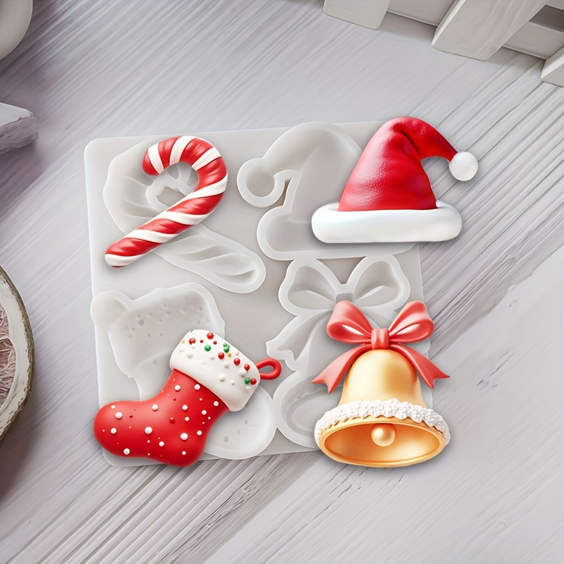 TEMU A Silicone Mold For Christmas Hats, Bells, And Stockings, Suitable For Decorations And Gift Box Embellishments