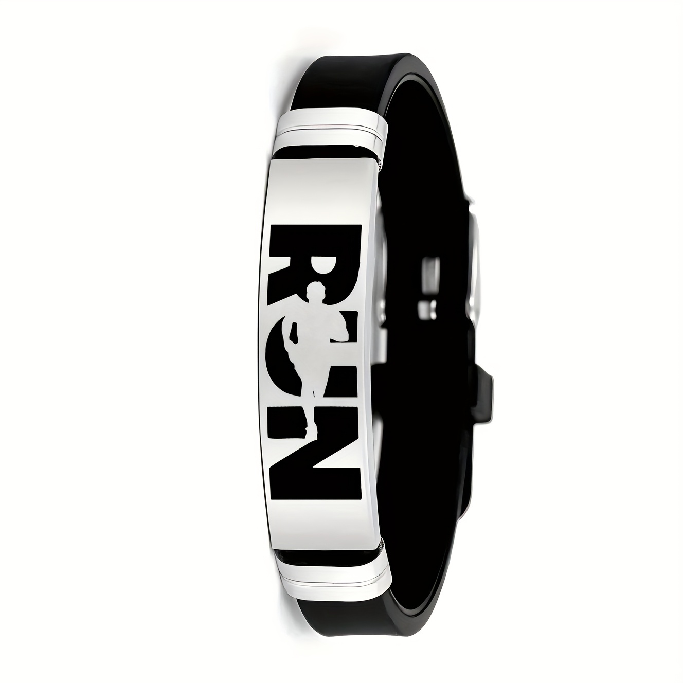 TEMU Pulsera con diseño de " es , detiene", deportiva y de ocio, de acero inoxidable y silicona, correa ajustable, ideal para usar el deporte, y el