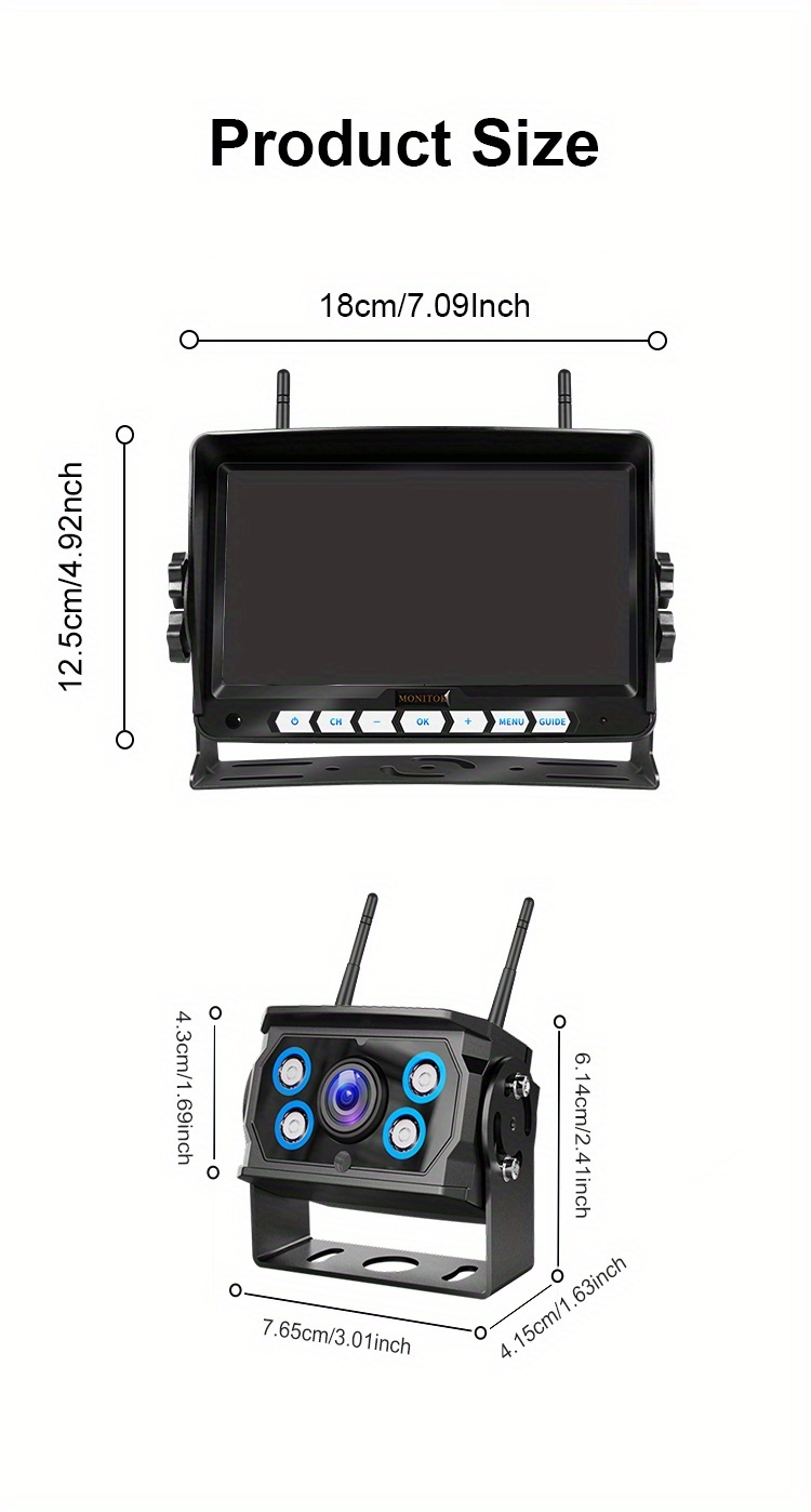 7 inch wireless display screen with backup camera system Product details 7