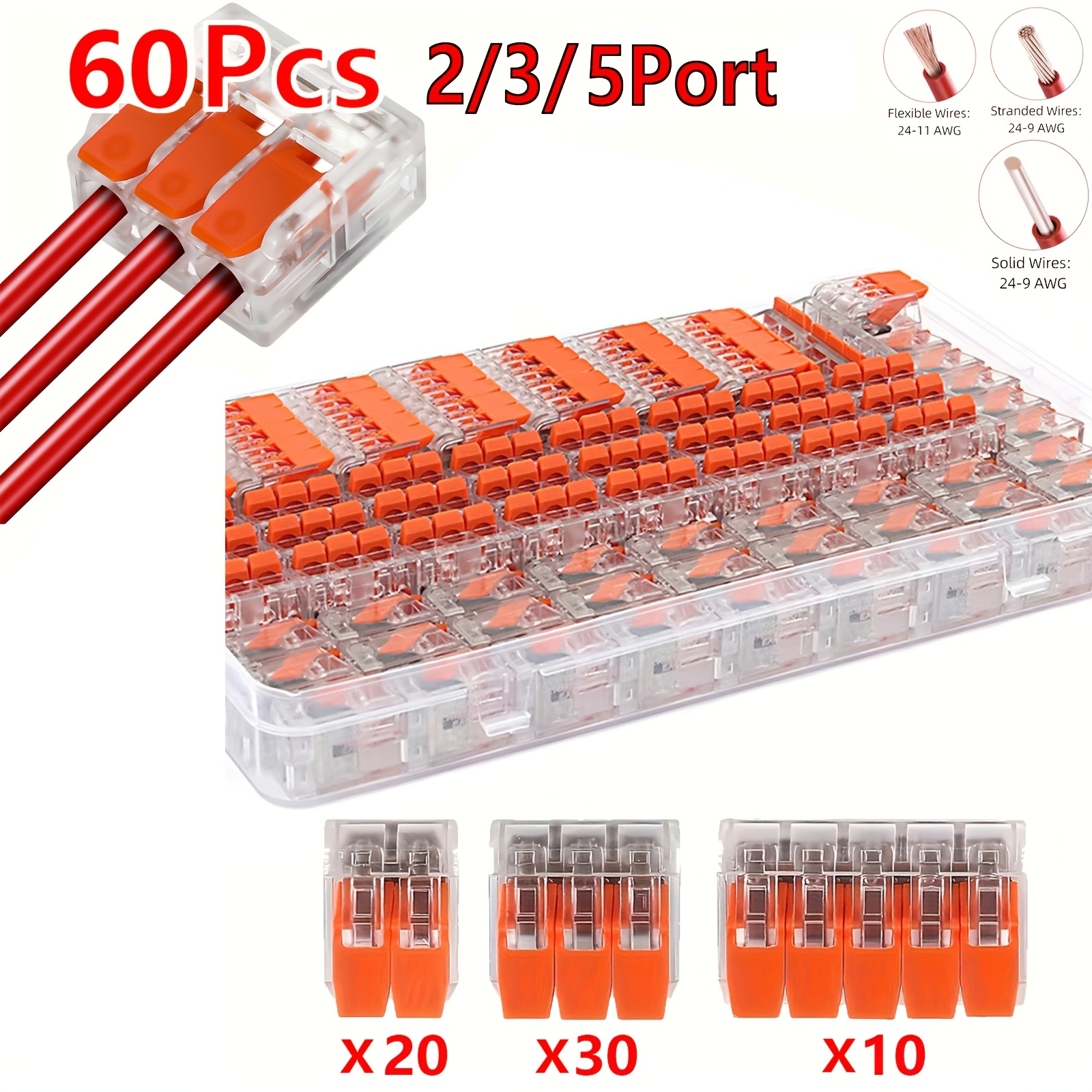Image of 60pcs/box Cable Connector Cable Clamps Electric, Connection Clamps Clamp With Lever, 4 Mm² Conductor Clamp Terminals Connection Clamp Combined For Fixed Cable 2-3-5 Conductors