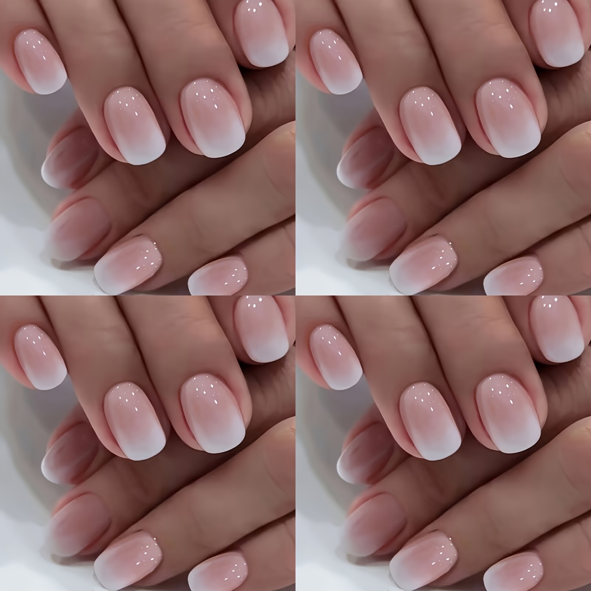Image of 96pcs Pink Ombre Nail Stickers - Short Square Fake Nails For Women, Perfect For Valentine's Day And Special Occasions