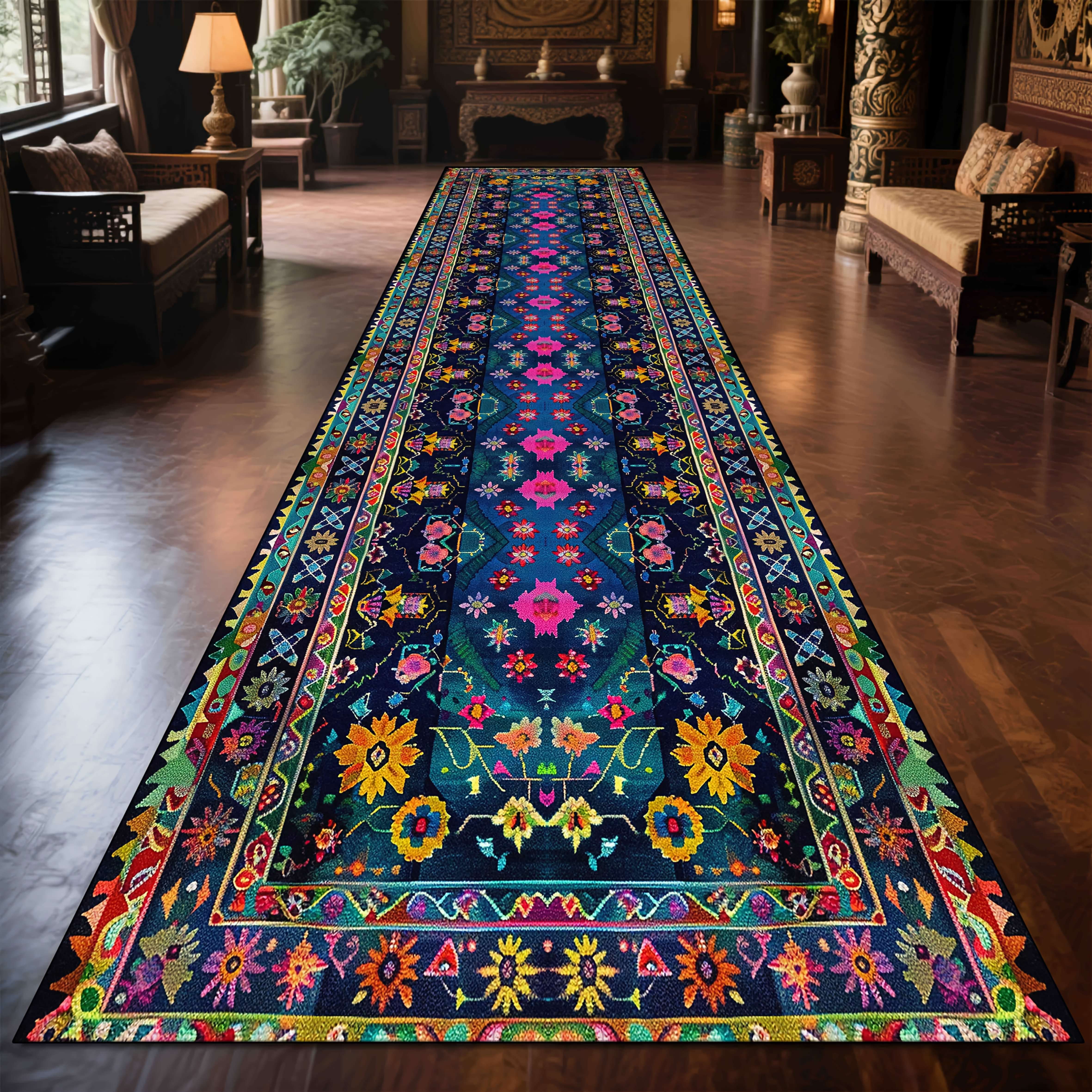 TEMU 1pc Bohemian Persian Print Area Mat - Machine Washable 100% Polyester Indoor/outdoor Mat, Large Rectangular Floor Mat For Living Room, Patio,