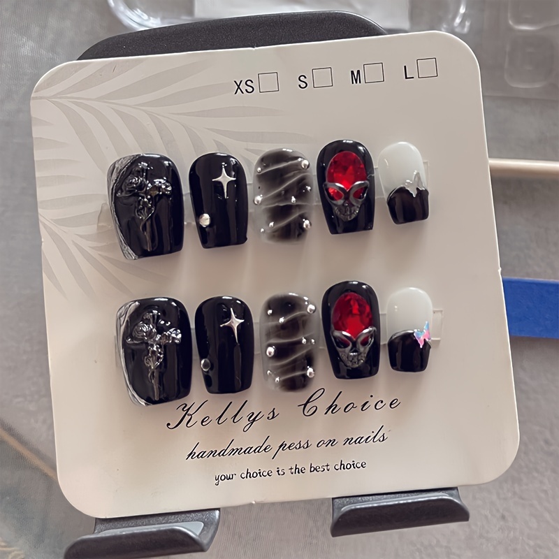 Halloween * * 10 Stk. Handgefertigte Tragbare Nägel, Hochwertige Dreidimensionale Kurze Nägel * * Künstliche Nagelstücke, Verrücktes *