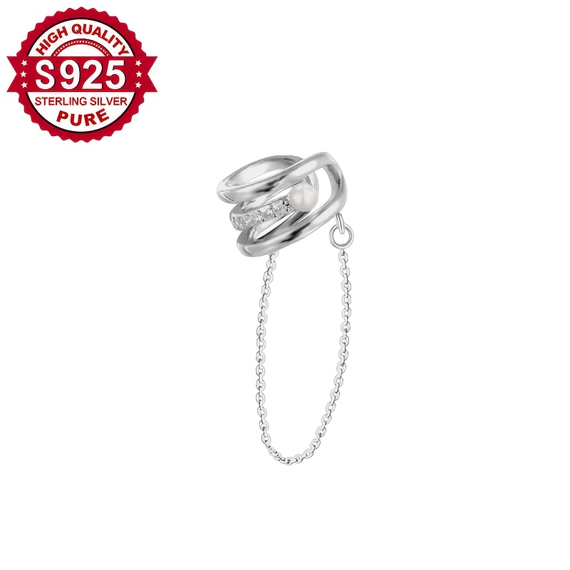 Women's S925 Silver Dangle Chain 3-Layer Zirconia Stud Earrings