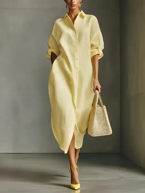 * Ultra-* Loose Shirt Dress with Long Sleeves, Button- Collar, And a Long Design. This Loose-Fitting Dress Features Pockets, Making It Comfortable for Commuting, Dating, Vacationing, Or Work * Ultra-* Loose Shirt Dress with Long Sleeves, Button- Collar, And a Long Design. This Loose-Fitting Dress Features Pockets, Making It Comfortable for Commuting, Dating, Vacationing, Or Work