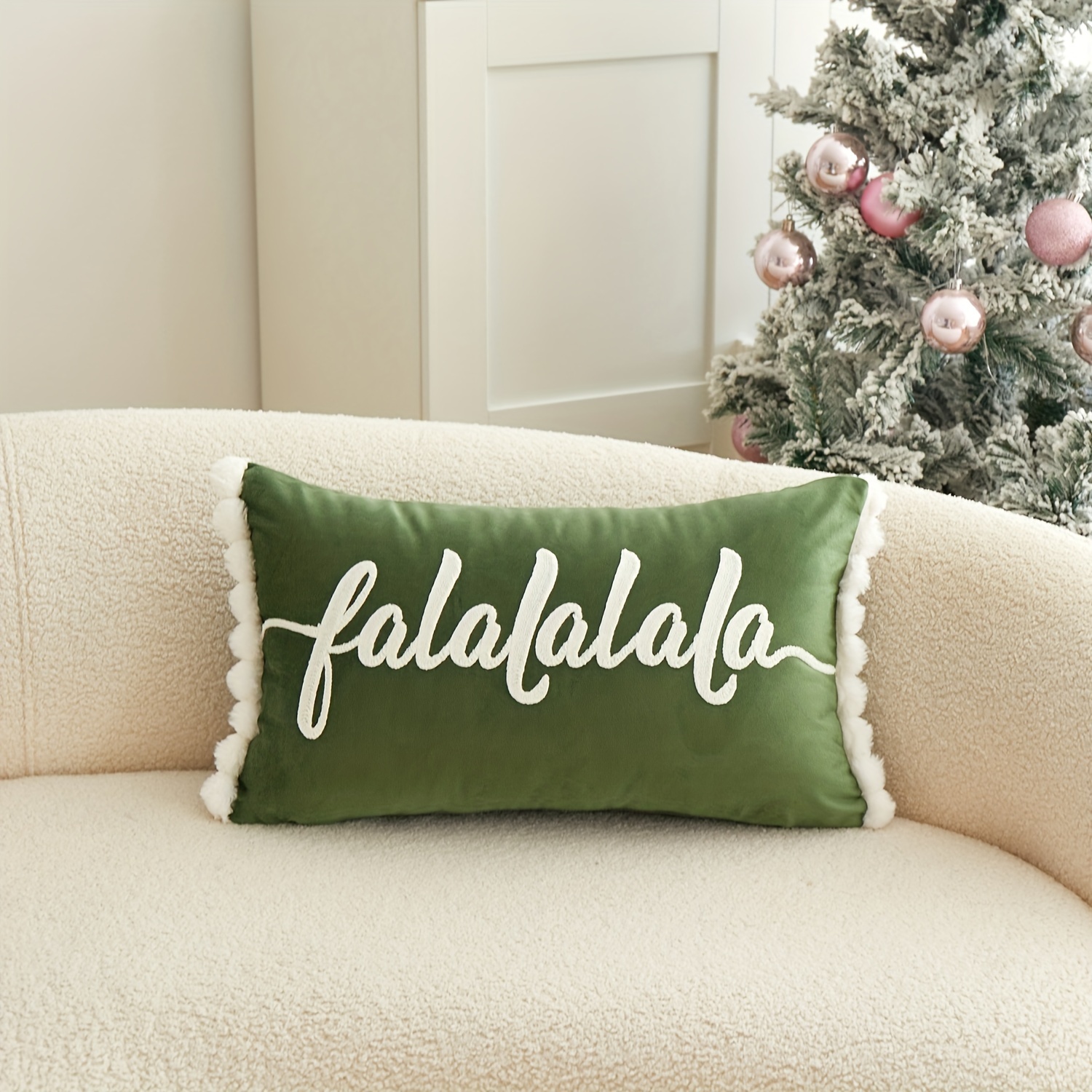 TEMU 1pc Christmas Letter Falalala Embroidered Pillowcase, Suitable For Indoor Decoration, Christmas Decoration Pillowcase, Without Core