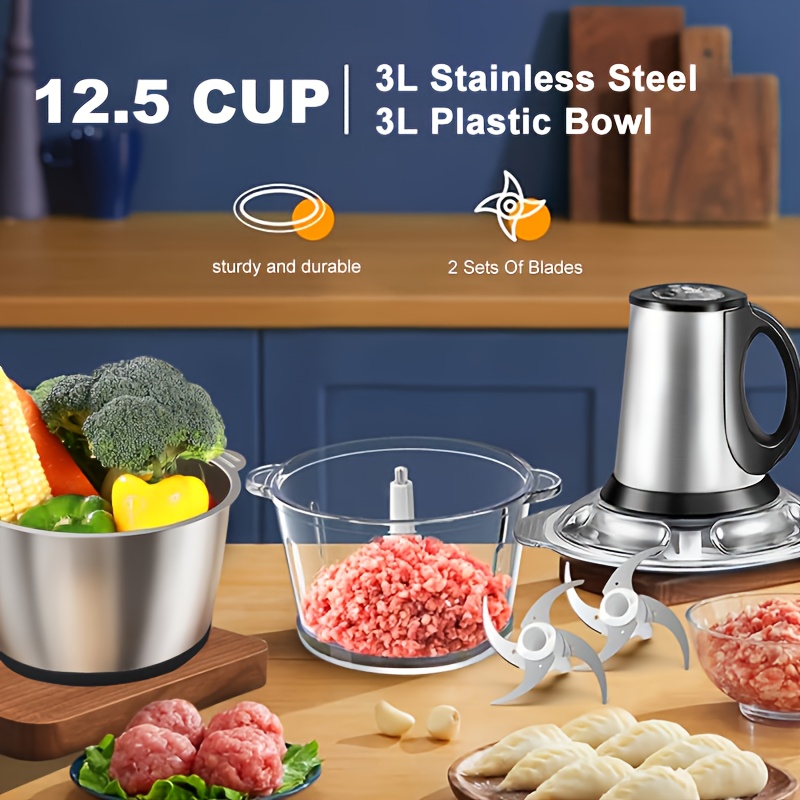     electric meat grinder food processor with dual bowls blades 101 45oz stainless steel 110v us plug multifunctional kitchen tool for chopping veggies nuts onions grinding meat salads garlic press mashing dough meat grinder for home use versatile kitchen appliance modern kitchenware durable kitchen tool Product details 4