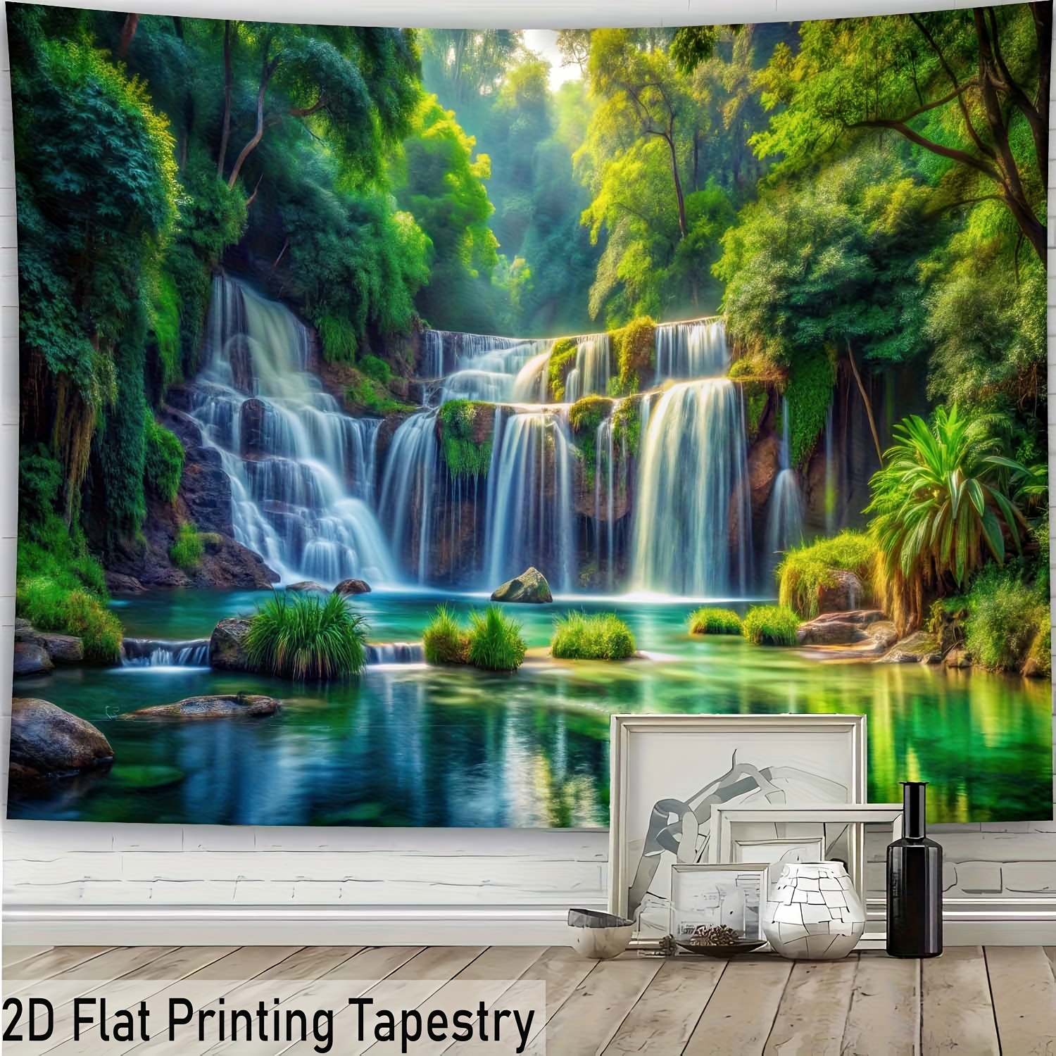 Grande tenture murale forêt cascade nature déco avec fixations_voghion.com