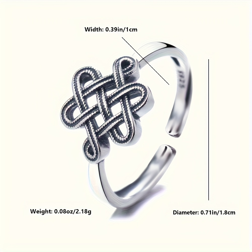 S925 Sterling Silvery Lucky Chinese Knot Adjustable Ring
