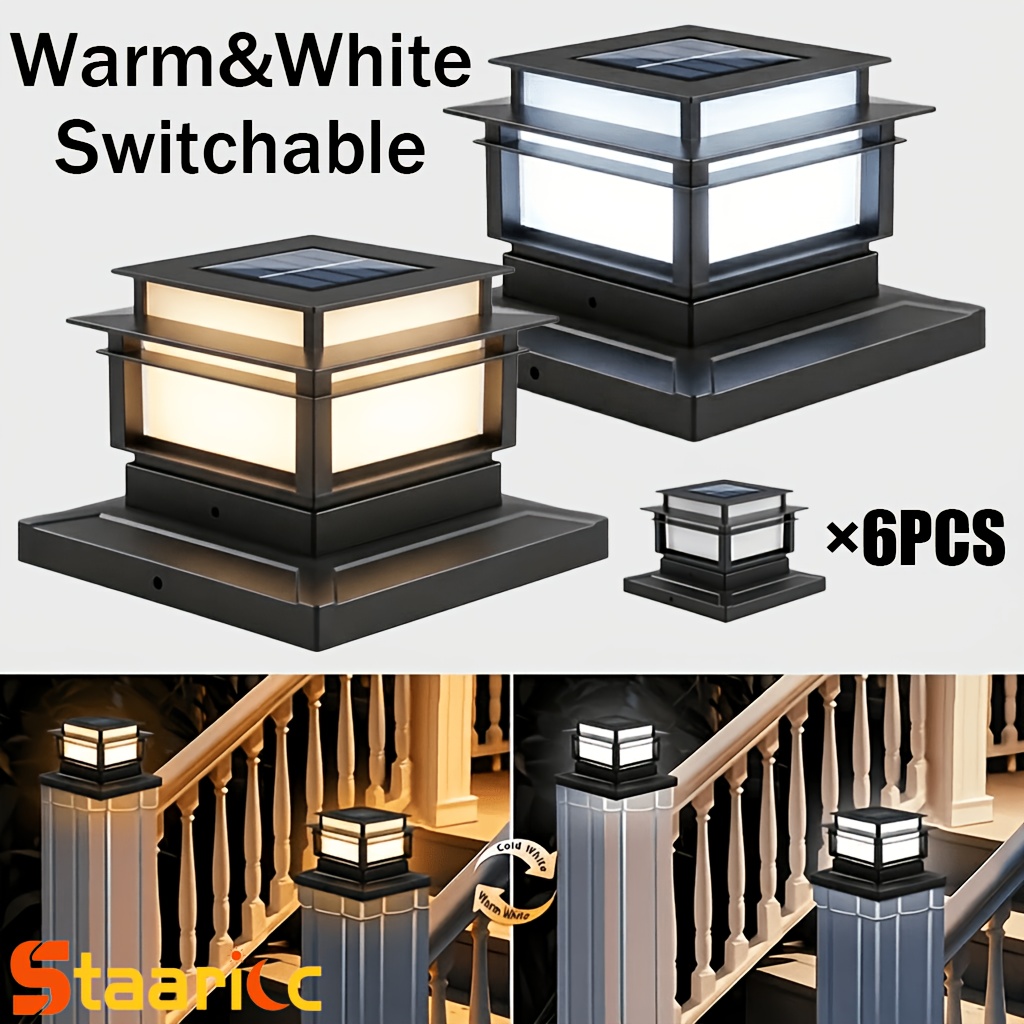 6pcs Solar Column Cover Light, Outdoor Bright Led Solar Fence Deck Light For Solar Light Garden Porch Patio Stair Decoration