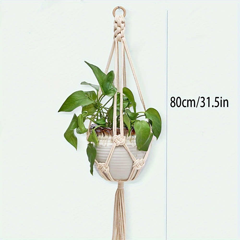 Image of 1pc Handmade Macrame Plant Hanger – Bohemian Style Indoor Pot Holder With White Woven Design, Perfect For Hanging Plants In Pots Or Bowls, Adds To Any Room Decor, Plant Hanger Indoor
