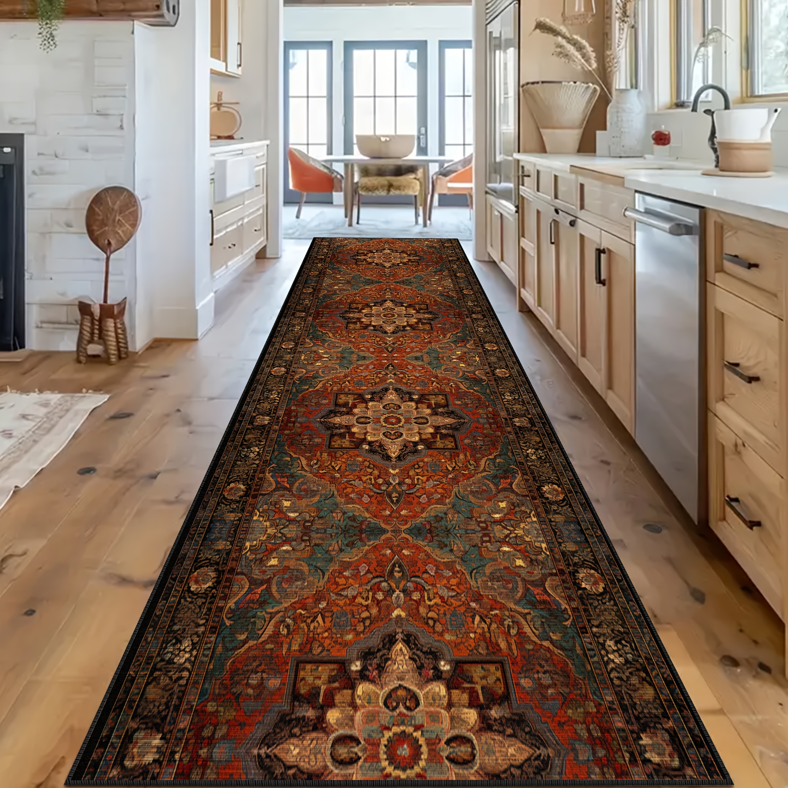 TEMU [golden Diamond Velvet] 1pc, Dark Red, Persian Style Floral Pattern Texture, Long Strip Indoor Outdoor Use Carpet, Soft Comfortable Exquisite
