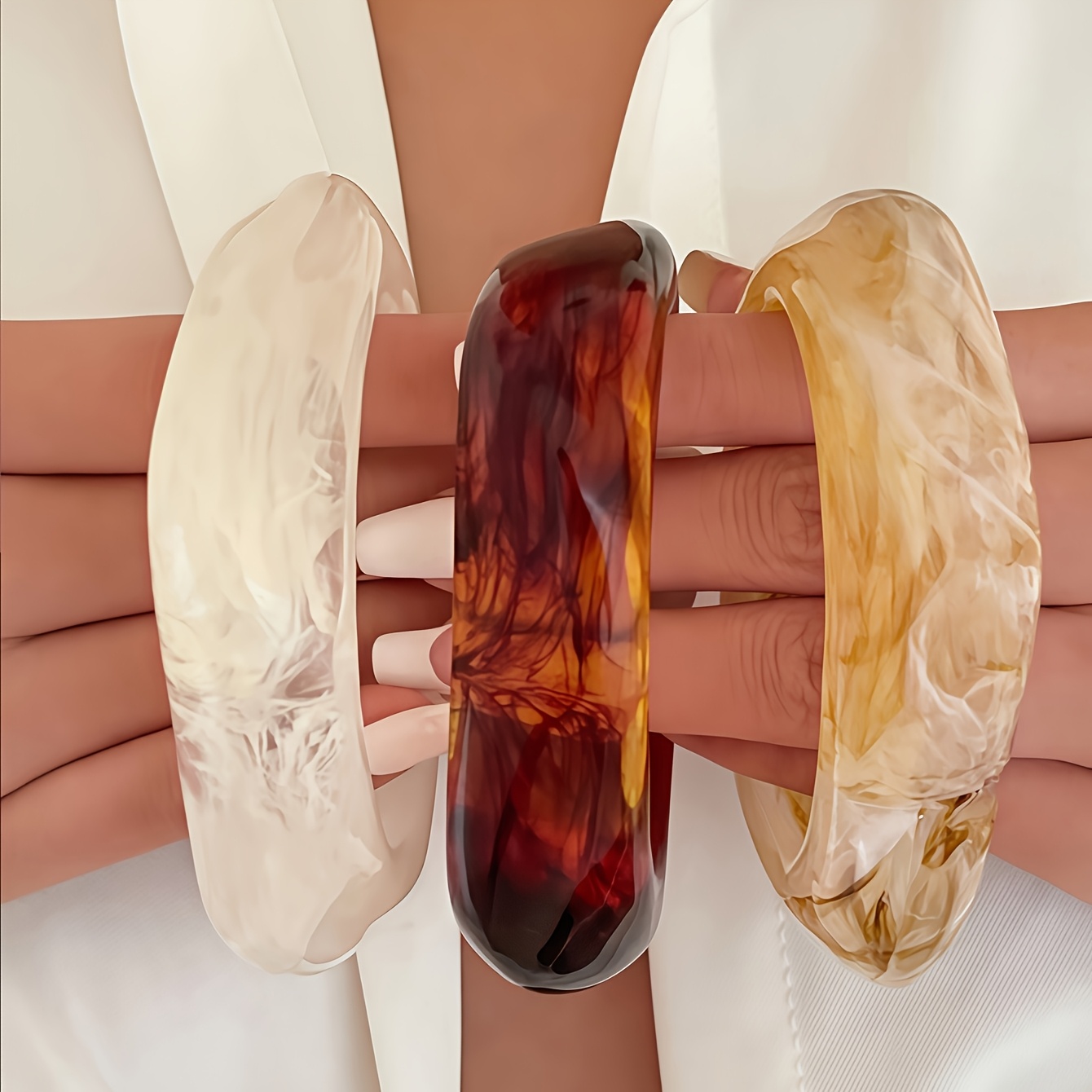 3pcs Women's Irregular Arc Resin Bangle Set, Vintage Tortoiseshell