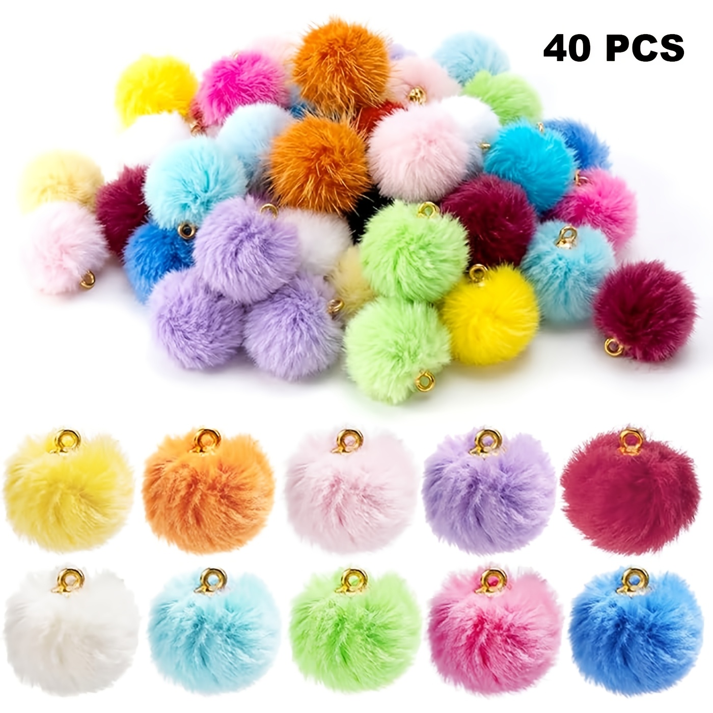 TEMU 40 Ball Charms, Fluffy Faux Pendants, Soft Pom Pom Pendant Accessories, Suitable For Keychains, Crafts, Earrings, Bracelets, Jewelry Making - 10